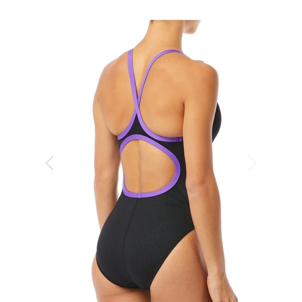 TYR Diamondfit One Piece Swimsuit Black Purple Hexagon Texture‎ Womens Size 32